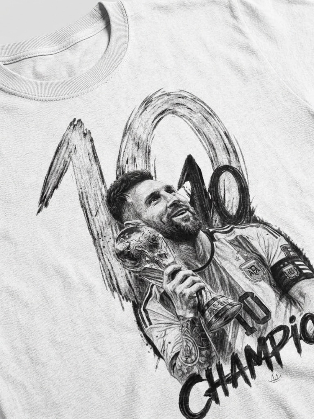 Messi White Graphic Men’s Crew Neck T-Shirt - Champion Design